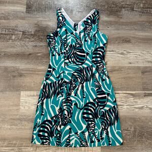 Lilly Pulitzer Dress Teal Zebra Print Sleeveless Mini A-Line Party Vibe XS